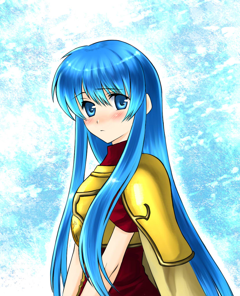 bo (774berry), xvxxv, eirika (fire emblem), fire emblem, fire emblem: the sacred stones, nintendo, 1girl, armor, blue eyes, blue hair, blush, cape, female focus, long hair, princess, solo, very long hair
