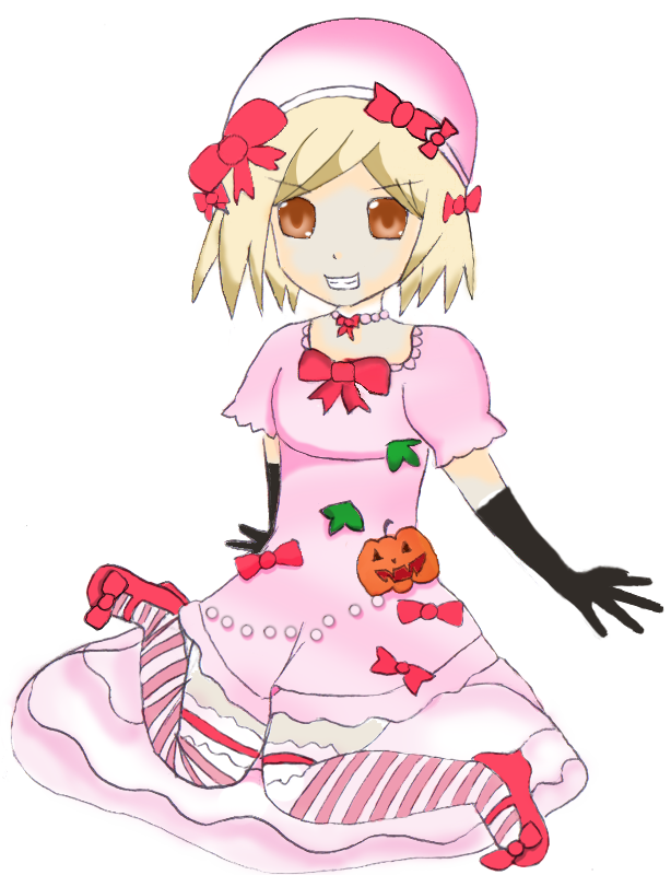 lambdadelta, umineko no naku koro ni, 00s, 1girl, artistic error, blonde hair, dress, female focus, gloves, hat, pink hat, ribbon, solo, transparent background