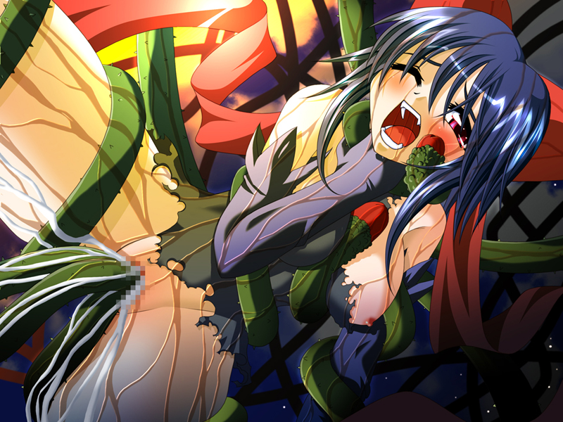 lolita channel, mahou shoujo ai, tagme, 00s, asphyxiation, blue hair, bottomless, breasts, censored, cum, cum in pussy, large breasts, long hair, pink eyes, rape, restrained, strangling, sweat, tentacles, torn clothes, vaginal, wince