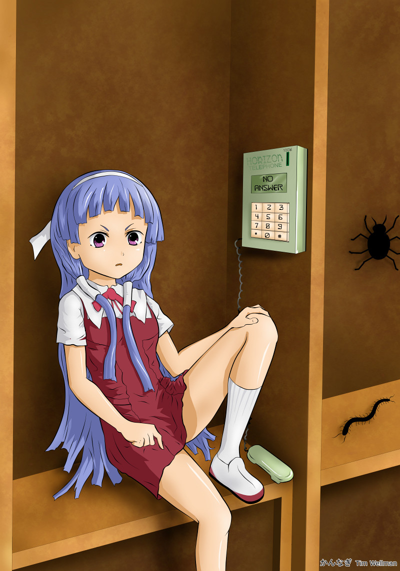 nagi, kannagi, 00s, blue hair, bug, centipede, flat chest, moe (phrase), purple eyes, spider