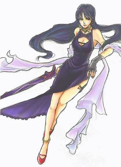 rose (dragoon), the legend of dragoon, black hair, dress, high heels, long hair, sword, weapon