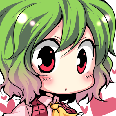 mokku, kazami yuuka, touhou, lowres, 1girl, :o, ascot, blush, chibi, female focus, green hair, heart, plaid clothes, plaid vest, portrait, red eyes, solo, tareme, vest