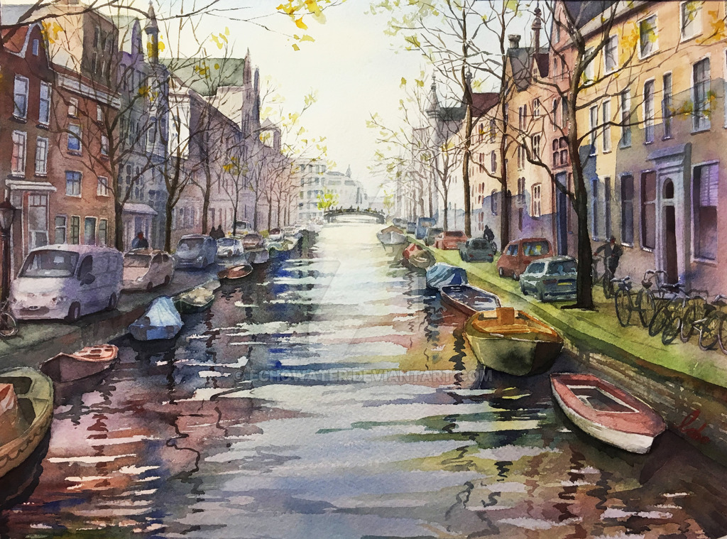 original, commentary request, amsterdam, bare tree, boat, building, canal, car, cityscape, day, echowater, motor vehicle, netherlands, outdoors, people, real world location, reflection, reflective liquid, scenery, tree, water, watercraft, watermark