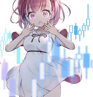 tansan daisuki, bad source, lowres, 1girl, :o, breasts, clothes lift, cowboy shot, dress, fukuga kurumi, fx senshi kurumi-chan, hair ornament, hairpin, hands on own cheeks, hands on own face, medium breasts, neck ribbon, open mouth, pink hair, ribbon, short hair, short sleeves, skirt, skirt lift, solo, stock chart, white dress