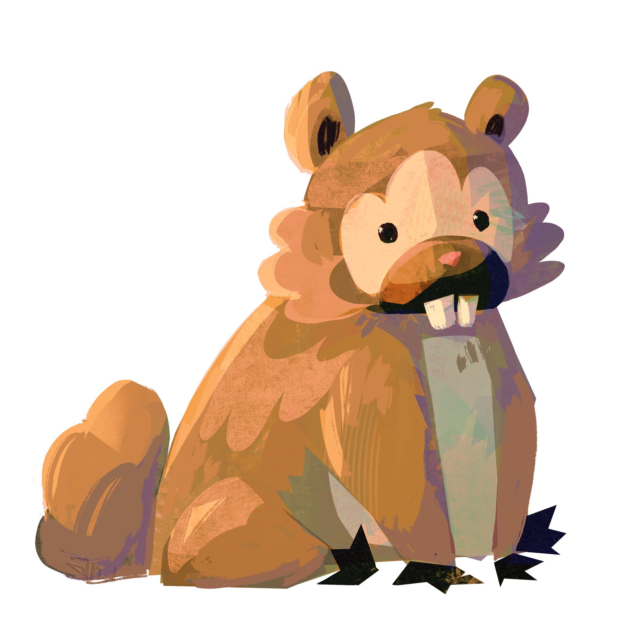 andewitt, bidoof, nintendo, pokemon, highres, animal focus, brown fur, buck teeth, full body, gen 4 pokemon, no humans, pokemon (creature), pokemon focus, simple background, sitting, solo, tail, teeth, white background