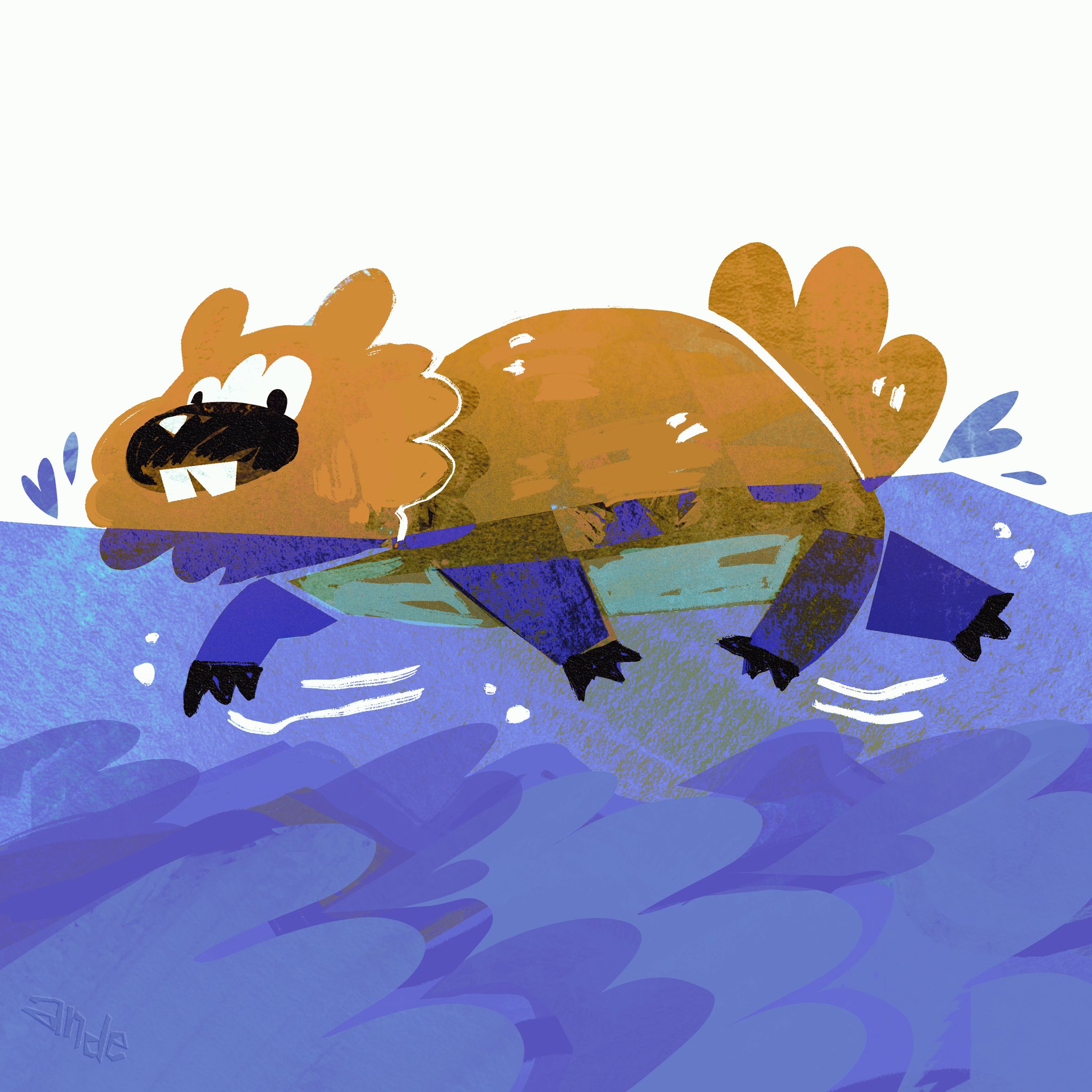 andewitt, bidoof, nintendo, pokemon, highres, animal focus, brown fur, buck teeth, full body, gen 4 pokemon, no humans, pokemon (creature), pokemon focus, solo, swimming, tail, teeth, water