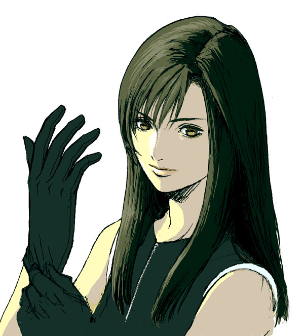 tifa lockhart, final fantasy, final fantasy vii, 1990s (style), black hair, brown eyes, gloves, long hair