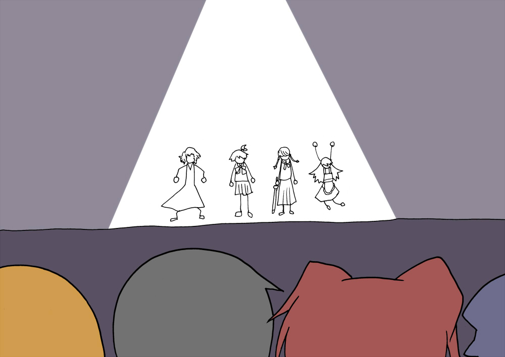 segami daisuke, amagi yukiko, hanamura yousuke, kujikawa rise, kuma (persona 4), narukami yu, satonaka chie, shirogane naoto, tatsumi kanji, atlus, persona, persona 4, 4girls, black hair, blue hair, brown hair, multiple girls