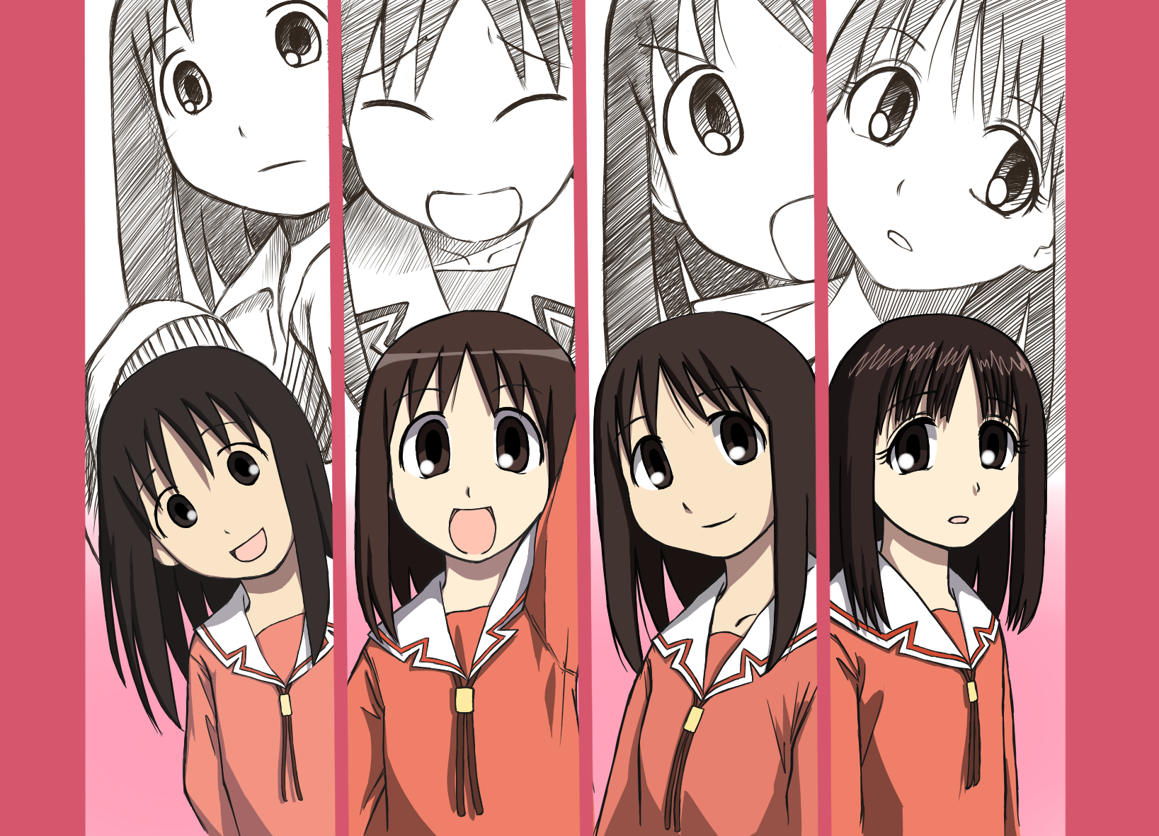 morichan, kasuga ayumu, azumanga daiou, highres, 1girl, comparison, parody, style parody