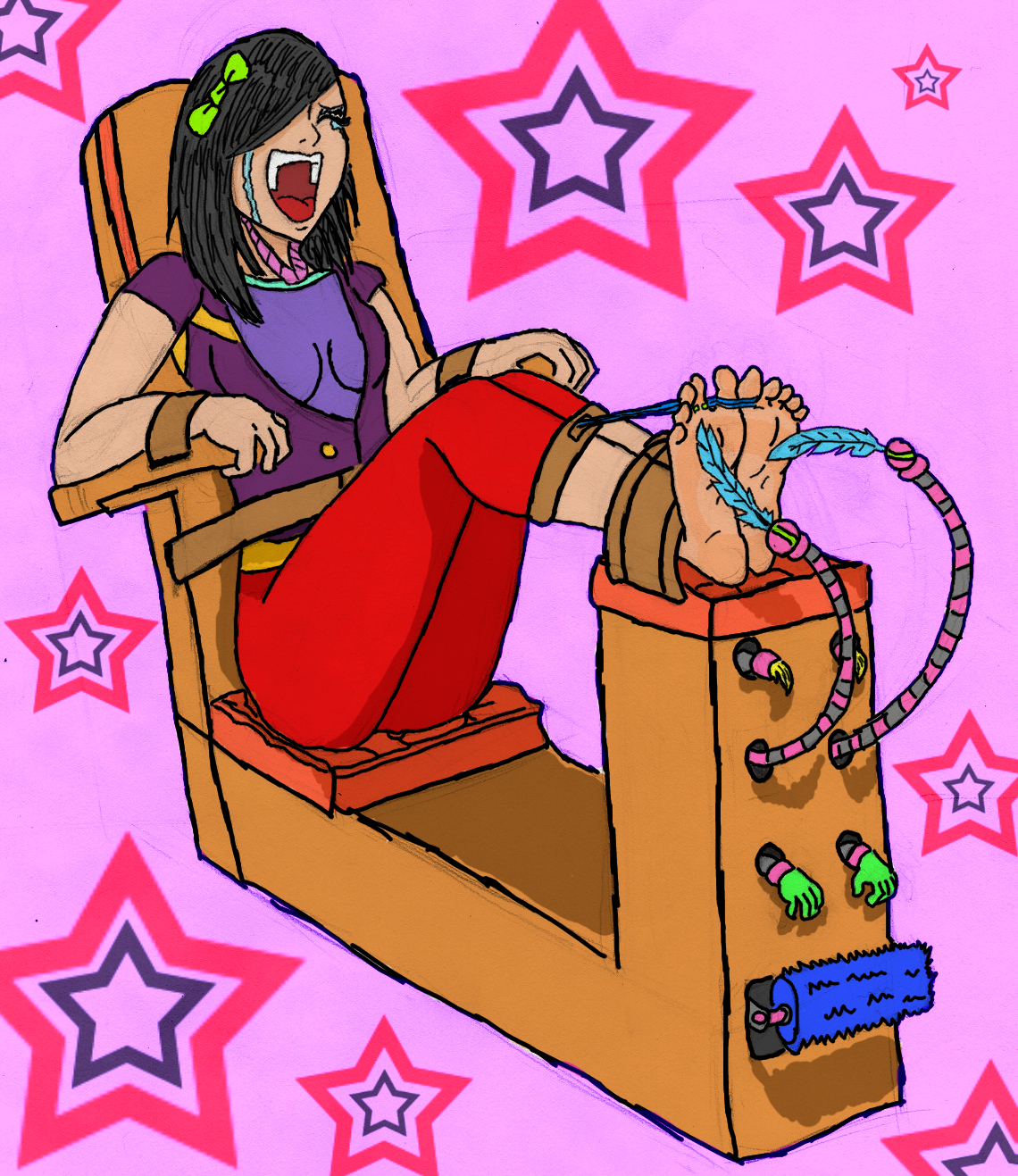 bad tag, star, highres, emo, feathers, goth fashion, scene, soles, tears, tickling, toes, torture