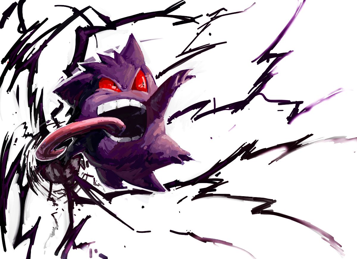 shadow ball, gengar, nintendo, pokemon, darkness, energy ball, gen 1 pokemon, ghost, no humans, pokemon (creature), red eyes, shadowball, solo, tail, teeth, tongue