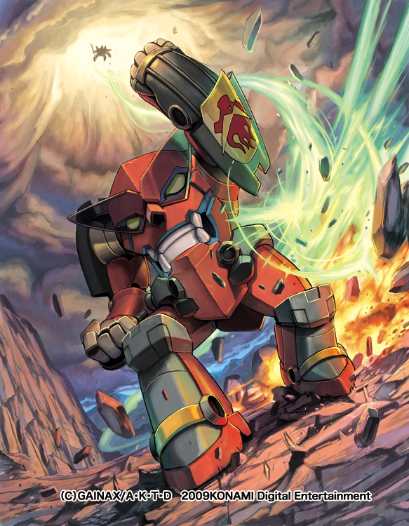 izuka daisuke, okome (trench), takayama toshiaki, gurren, tengen toppa gurren lagann, 00s, goozoo, mecha, no humans, punching, robot, spiral power, sunglasses