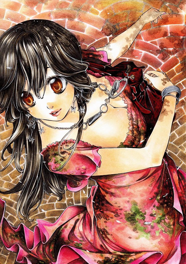 kyoko taide, original, md5 mismatch, resized, resolution mismatch, source larger, 1girl, black hair, brown eyes, dress, female focus, long hair, solo