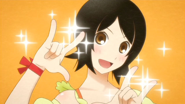 hitou nami, macross, macross frontier, sayonara zetsubou sensei, anime screenshot, m/, parody, seikan hikou, solo, sparkle