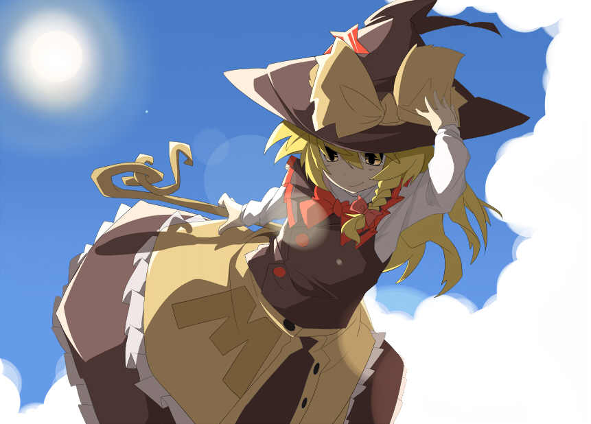 la-do, oguro (moyashi 2-hon), kirisame marisa, touhou, bad id, bad pixiv id, 1girl, blonde hair, braid, female focus, hat, solo, witch, witch hat, yellow eyes