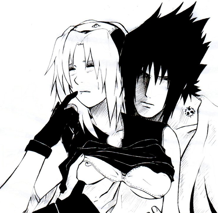 haruno sakura, uchiha sasuke, naruto (classic), naruto (series), artist request, 1boy, 1girl, clothed sex, forehead protector, hetero, monochrome, sex, underwear