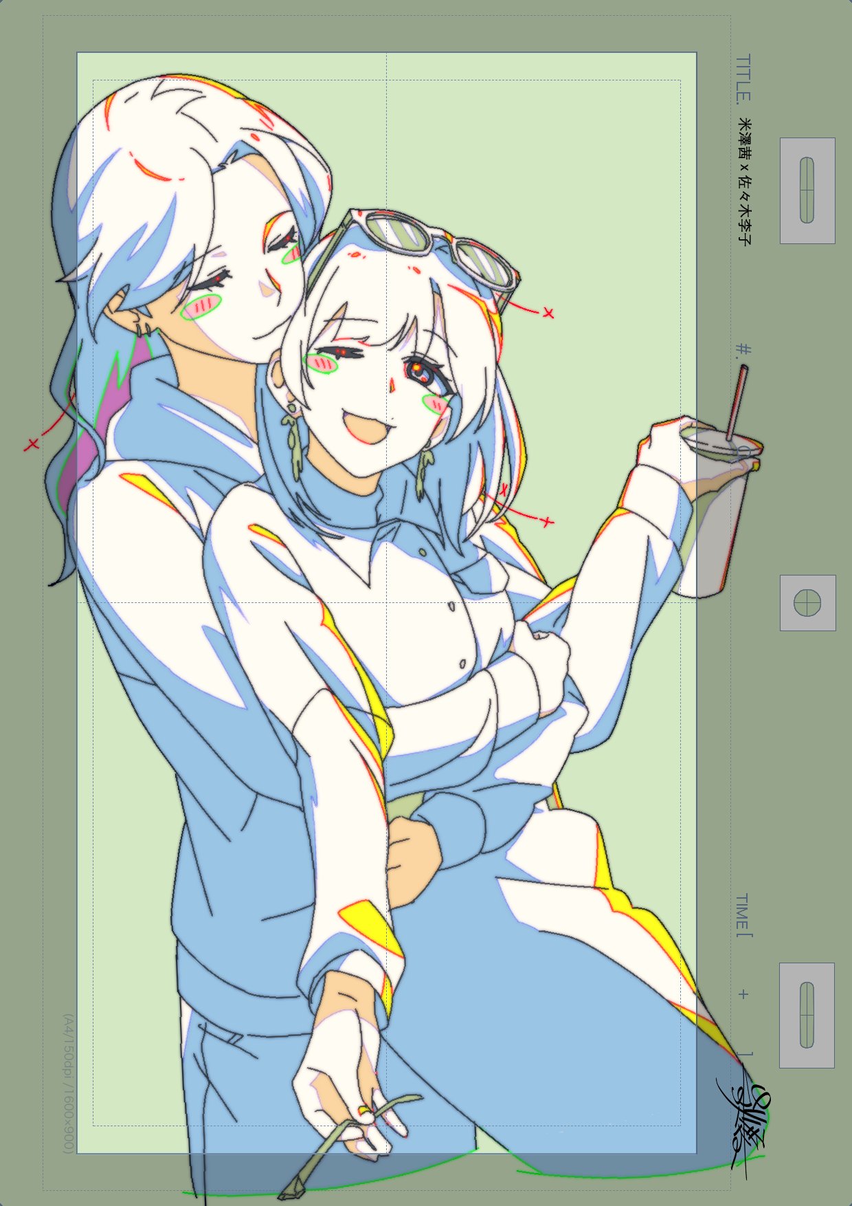 real life, commentary, hashtag-only commentary, highres, translation request, 2girls, :3, blush, couple, cup, disposable cup, eyewear on head, holding, holding cup, hug, hug from behind, long hair, mole, mole above mouth, multiple girls, one eye closed, open mouth, partially colored, sasaki rico (voice actor), short hair, voice actor, xinyi6239222644, yonezawa akane, yuri