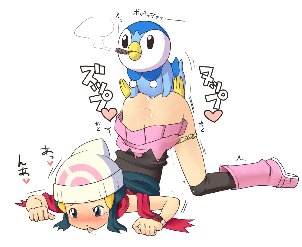 onigawara sharu, dawn (pokemon), piplup, nintendo, pokemon, translated, 1girl, beanie, bestiality, blue eyes, blue hair, blush, boots, cigar, gen 4 pokemon, hat, heart, kneehighs, kneeling, licking, licking floor, loli, panties, panty pull, pink boots, pokemon (creature), pokephilia, sex, socks, solo focus, spoken heart, text focus, top-down bottom-up, underwear, vaginal