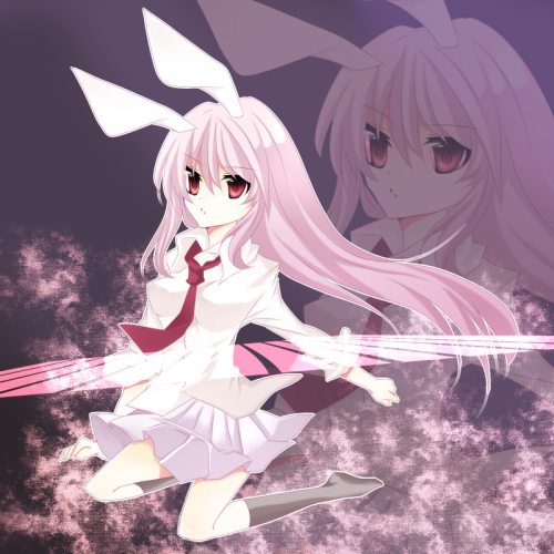 nayuta (artist), nayuta (scarlet-noize), reisen udongein inaba, touhou, lowres, 1girl, animal ears, female focus, miniskirt, necktie, rabbit ears, red eyes, skirt, solo