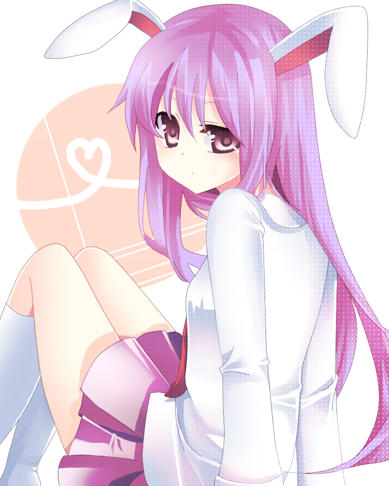 hitohira (pixiv975420), reisen udongein inaba, touhou, bad id, bad pixiv id, inactive account, 1girl, animal ears, female focus, long hair, necktie, purple hair, rabbit ears, red eyes, skirt, solo, white background