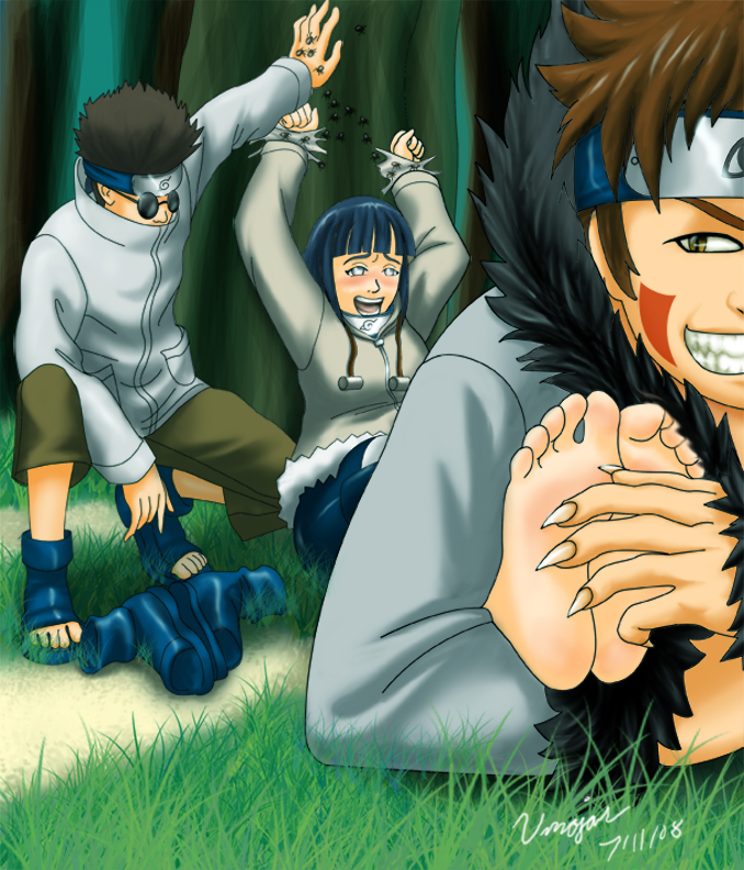 umojar, aburame shino, hyuuga hinata, inuzuka kiba, naruto, tickling
