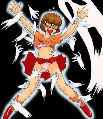 tickleague, velma dinkley, scooby-doo, multiple hands, lowres, tagme, clothes lift, glasses, grabber tool, laughing, panties, pink panties, shirt lift, shoes, skirt, skirt lift, socks, tickle torture, tickling, torture, underwear