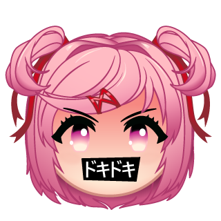 natsuki (doki doki literature club), doki doki literature club, artist request, lowres, official art, translation request, 1girl, angry, bar censor, bob cut, censored, chibi, chibi only, emoji, hair ornament, hairclip, looking at viewer, pink eyes, pink hair, portrait, short hair, solo, sparkling eyes, two side up