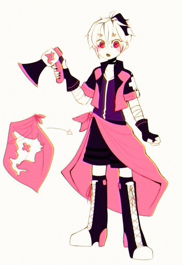 ghostandpals, flower (vocaloid), flower (vocaloid4), vocaloid, third-party source, 1girl, androgynous, bandaged arm, bandages, black gloves, blush, boots, gloves, holding, holding megaphone, jacket, megaphone, multicolored hair, purple shirt, red eyes, shirt, short-sleeved jacket, short sleeves, solo, solo focus, tomboy, white background, white hair