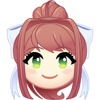 monika (doki doki literature club), doki doki literature club, artist request, lowres, official art, 1girl, bow, chibi, chibi only, emoji, green eyes, hair bow, high ponytail, long sidelocks, looking at viewer, pink hair, ponytail, portrait, sidelocks, smile, solo