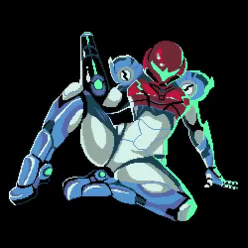 metroid, metroid prime 4: beyond, nintendo, animated, tagme, video, breathing, cyborgmarc (artist), pixel art, power suit, resting, simple background, teasing, thighs