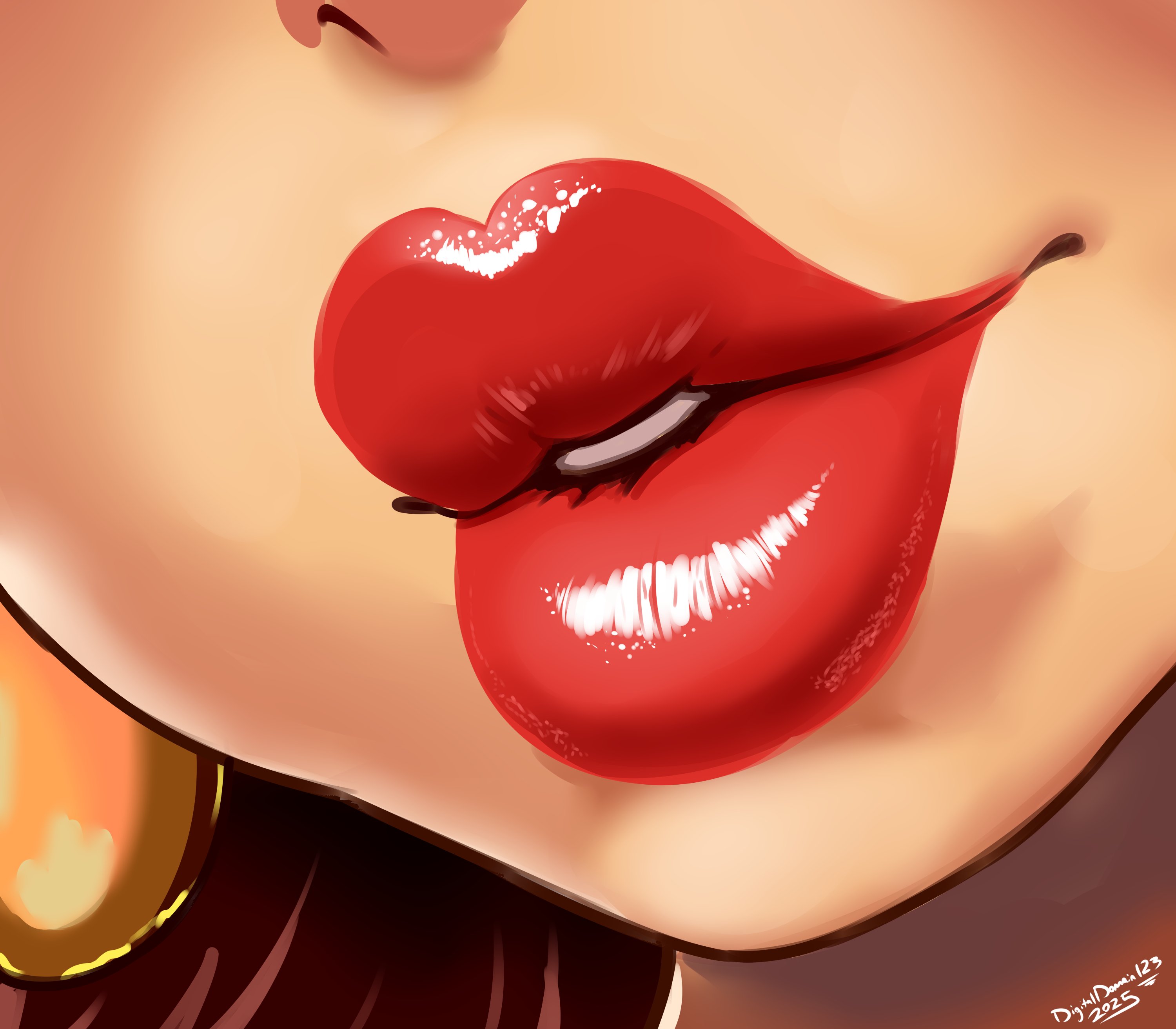 digitaldomain123, pauline (mario), mario (series), nintendo, 1girl, brown hair, close-up, female focus, head out of frame, lips, mouth focus, parted lips, teeth, thick lips