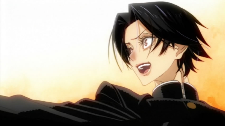 kino kuniya, sayonara zetsubou sensei, anime screenshot, stitched, third-party edit, 1boy, gradient background, male focus, objection, parody, school uniform, solo