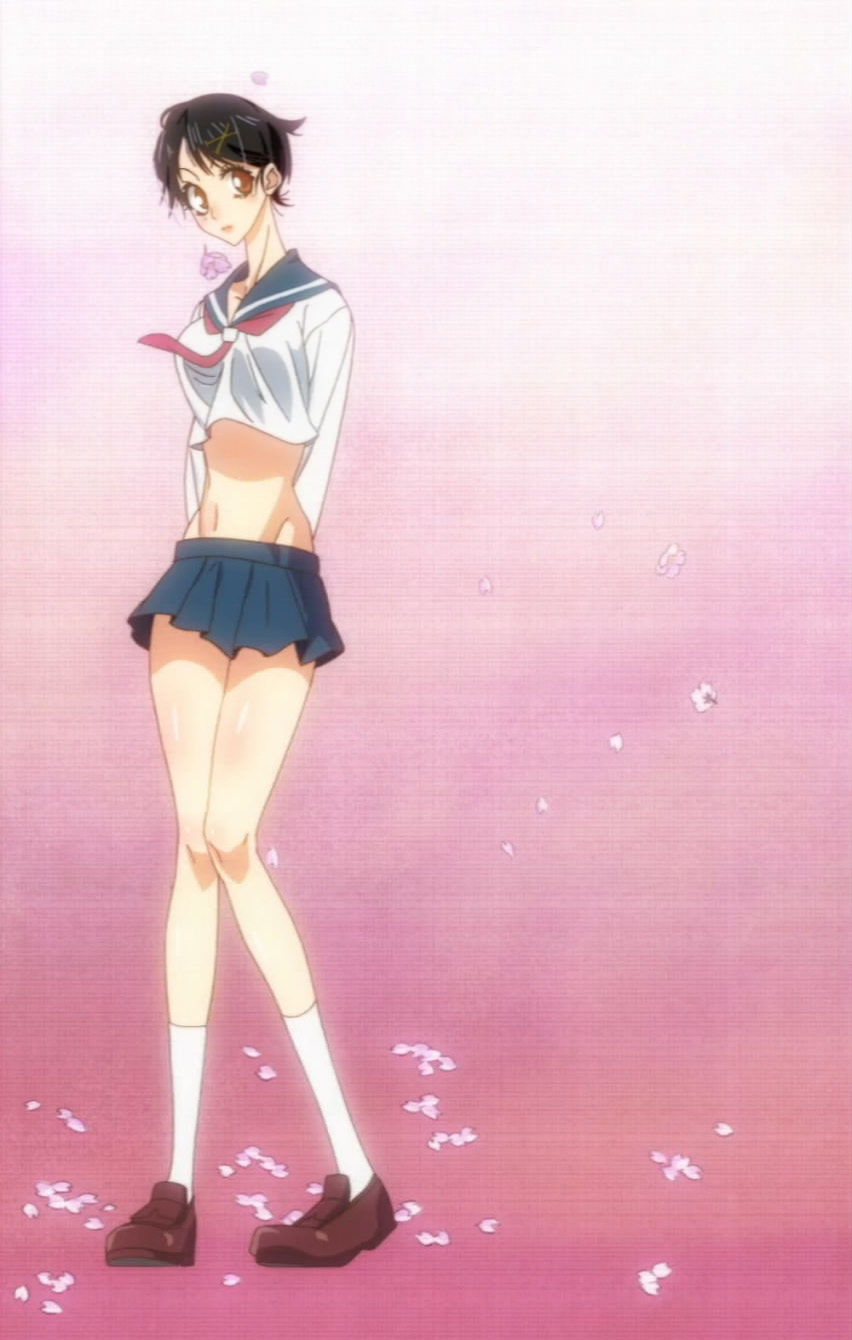 fuura kafuka, sayonara zetsubou sensei, anime screenshot, highres, stitched, third-party edit, cherry blossoms, parody, solo