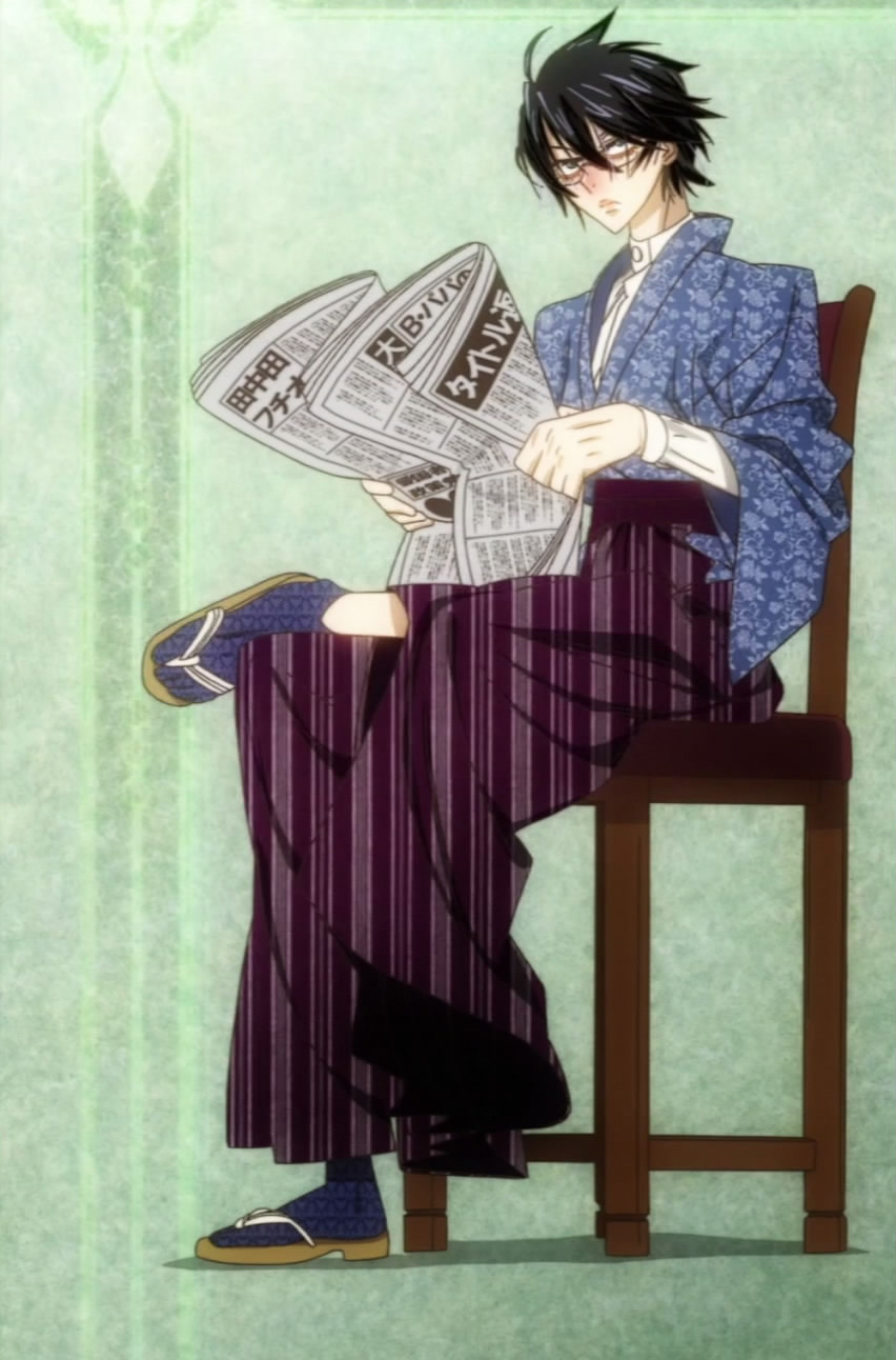itoshiki nozomu, sayonara zetsubou sensei, anime screenshot, highres, stitched, third-party edit, male focus, newspaper, parody, reading, solo, unmoving pattern