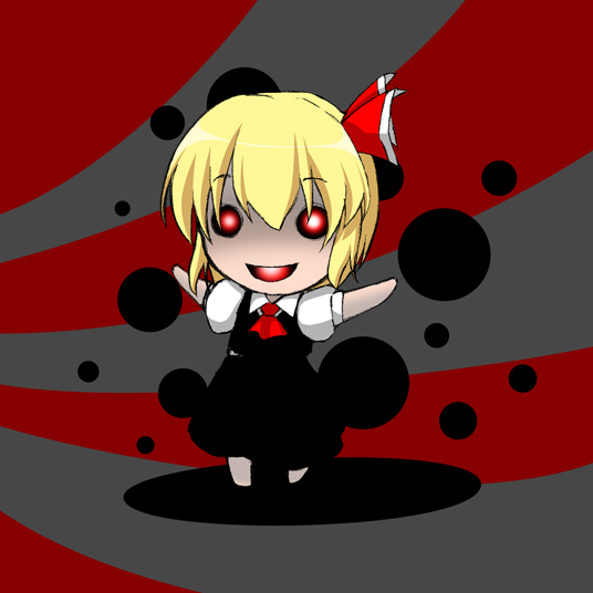 kyuu you, rumia, embodiment of scarlet devil, touhou, 1girl, blonde hair, chibi, female focus, full body, hair ribbon, red eyes, ribbon, short hair, solo, standing