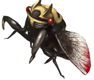 ninjask, nintendo, pokemon, lowres, bug, cicada, gen 3 pokemon, insect, no humans, pokemon (creature), realistic, red eyes, simple background, white background, wings