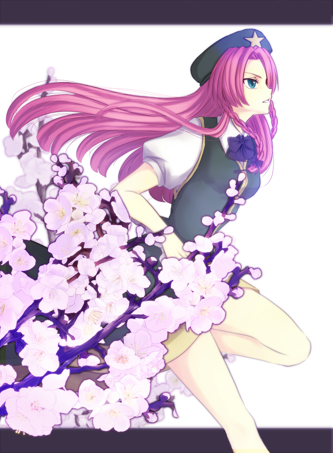 anfetamin, konishi nae, hong meiling, embodiment of scarlet devil, touhou, bad id, bad pixiv id, 1girl, blue eyes, braid, china dress, chinese clothes, dress, female focus, flower, hat, long hair, red hair, solo, twin braids