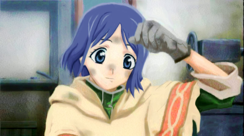 safle, isara gunther, senjou no valkyria (series), senjou no valkyria 1, 00s, blue eyes, blue hair, darcsen, dirt, dirty, gloves, shawl, short hair