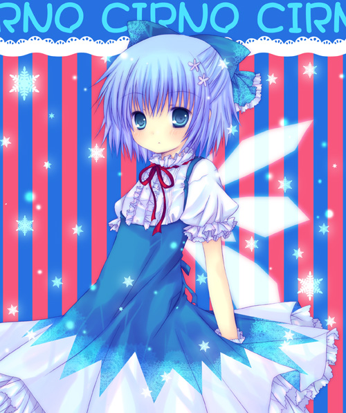 mizuse ruka, cirno, embodiment of scarlet devil, touhou, bad id, bad pixiv id, blue eyes, blue hair, ribbon