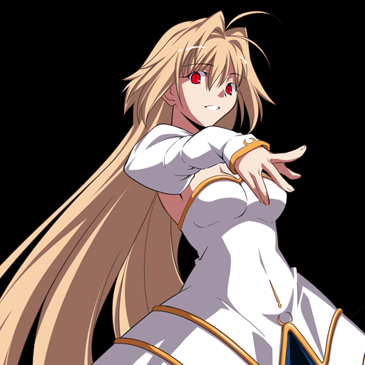 takeuchi takashi, archetype earth, arcueid brunestud, melty blood, tsukihime, official art, 00s, 1girl, blonde hair, dress, female focus, hair intakes, long hair, princess outfit, red eyes, solo, strapless, strapless dress