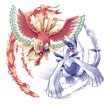 pochi (pochi tama), pochi tama, ho-oh, lugia, nintendo, pokemon, pokemon gsc, lowres, 1990s (style), animal focus, bird, fire, flying, gen 2 pokemon, legendary pokemon, no humans, pixel art, pokemon (creature), retro artstyle, transparent background, wings