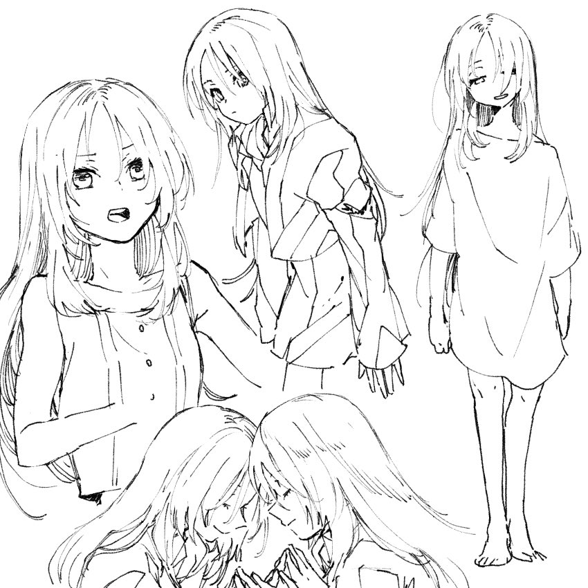 michi naka, soukyuu no fafner, 1boy, 1girl, alvis uniform, brother and sister, cropped jacket, dress, greyscale, jacket, long hair, minashiro kaguya, minashiro sakuya, monochrome, shirt, siblings, simple background, sketch, trap, twins, white background