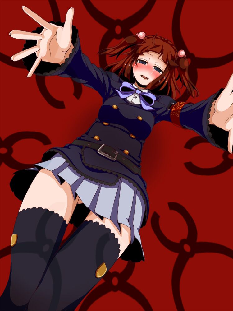 tsumidango, ushiromiya ange, umineko no naku koro ni, 00s, blush, hair bobbles, hair ornament, red hair, skirt, solo, tears, thighhighs, zettai ryouiki