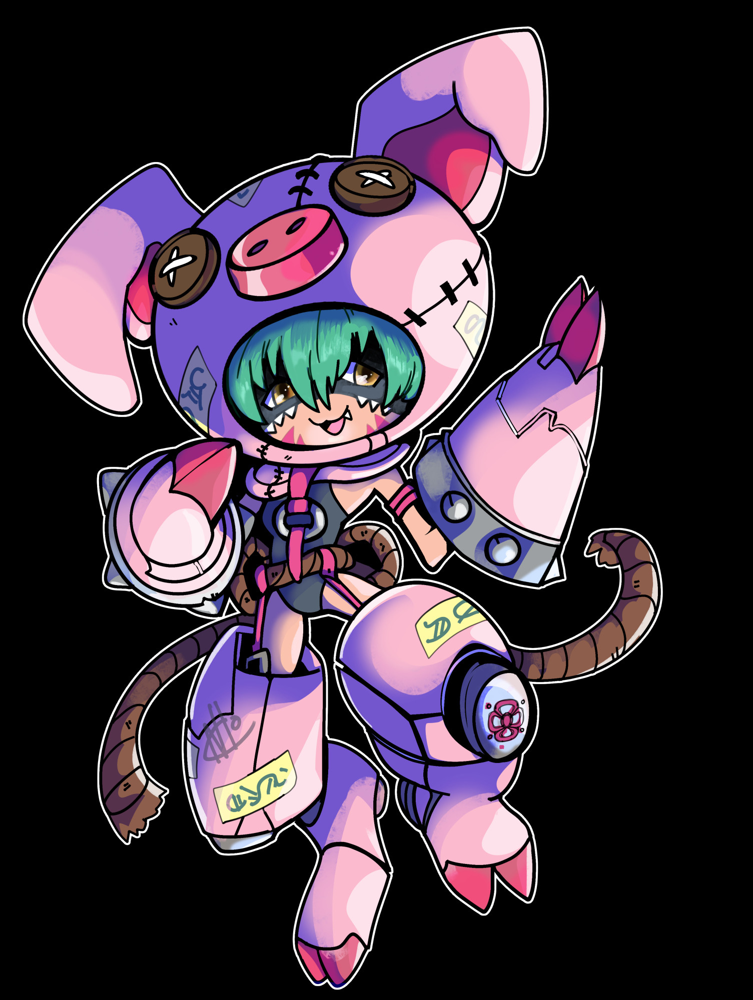 cho-hakkaimon, digimon, animal costume, costume, digimon (creature), mask, niconicomuda, pig costume, swimsuit