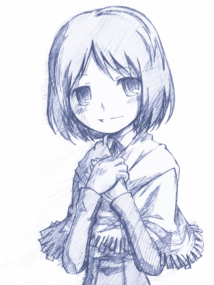 chimamire, isara gunther, senjou no valkyria (series), senjou no valkyria 1, 00s, shawl, short hair, sketch