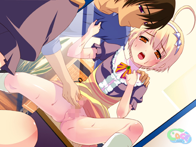 momose hikari, pure moe angel, lowres, 2boys, antenna hair, blonde hair, blush, bottomless, crossdressing, crossdressing (mtf), group sex, male focus, multiple boys, open mouth, ribbon, short hair, shota, spread legs, sweat, tears, trap, yaoi