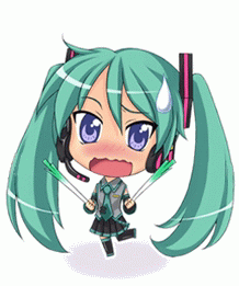 artoria pendragon (fate), hatsune miku, hiiragi kagami, hiiragi tsukasa, izumi konata, nagato yuki, saber (fate), sheryl nome, takara miyuki, fate/stay night, fate (series), lucky star, macross, macross frontier, suzumiya haruhi no yuuutsu, vocaloid, animated, animated gif, lowres, 4girls, blush, chibi, cosplay, hat, hatsune miku (cosplay), multiple girls, music, nagato yuki (cosplay), saber (fate) (cosplay), sheryl nome (cosplay), siblings, singing, sisters, sweatdrop, sword, twins, weapon, witch hat