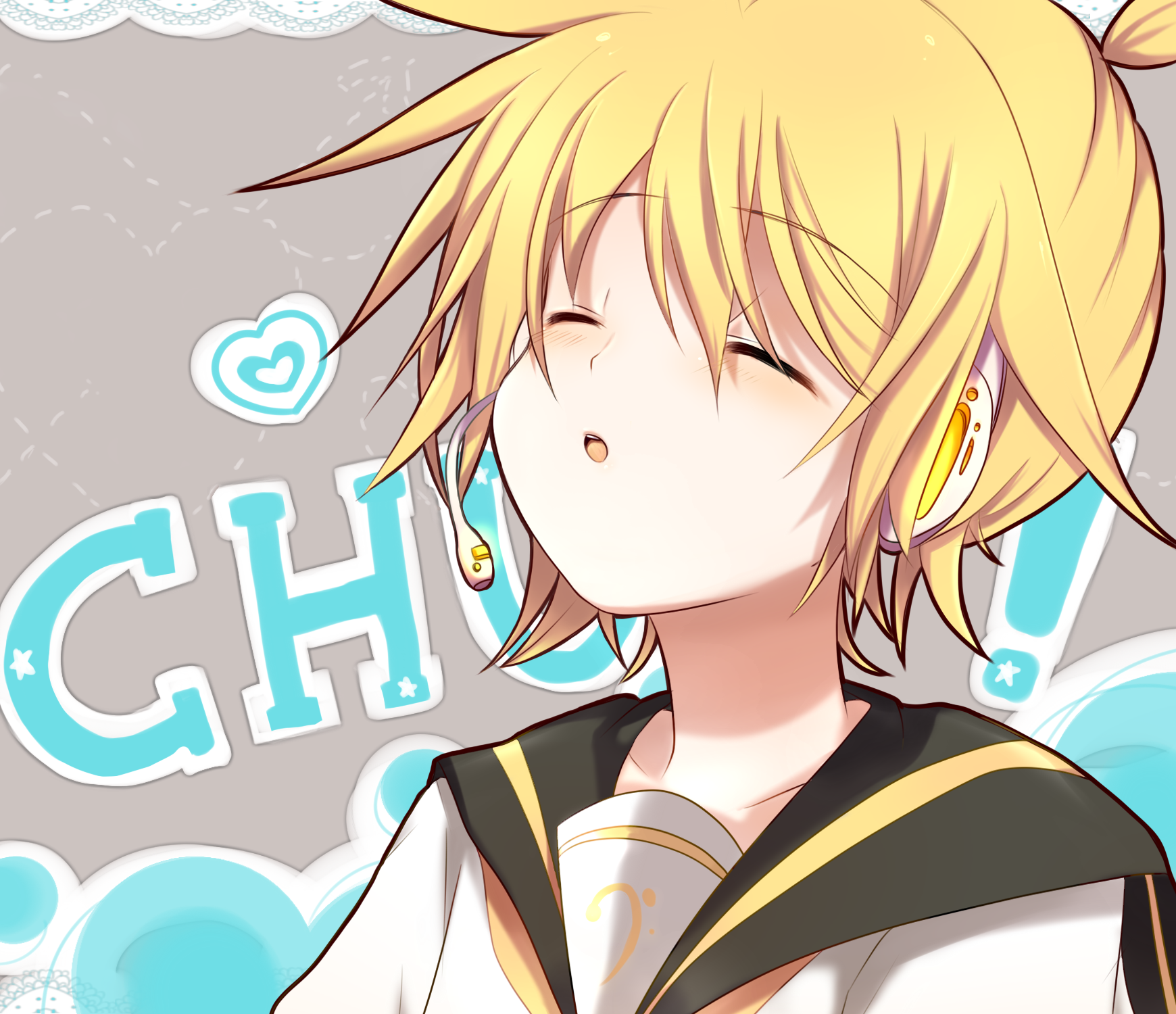 suzugo@erorin, kagamine len, vocaloid, bad id, bad pixiv id, highres, 1boy, blonde hair, blush, closed eyes, heart, male focus, short hair, solo