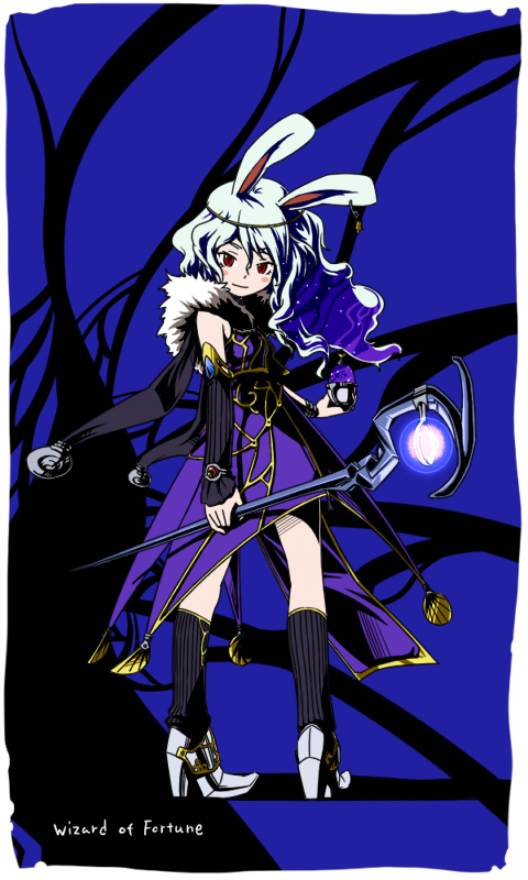 captain freedom, bad id, bad pixiv id, tagme, animal ears, rabbit ears, red eyes, solo, staff