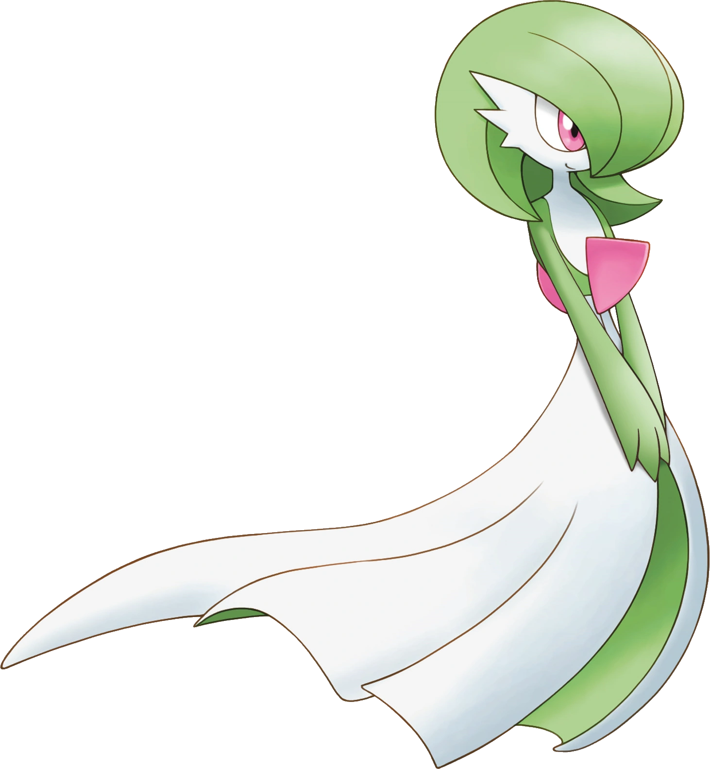 gardevoir, nintendo, pokemon, pokemon mystery dungeon, pokemon mystery dungeon: explorers of time/darkness/sky, highres, non-web source, official art, 00s, bob cut, full body, gen 3 pokemon, own hands together, pink eyes, pokemon (creature), smile, solo, standing, transparent background, v arms